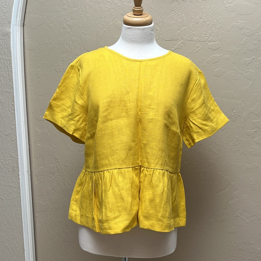 OFFON Linen Peplum Blouse in Yellow, L